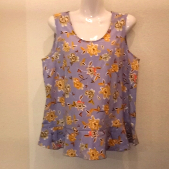 Denim & Co Blue Floral Printed Sleeveless Blouse with Peplum - Picture 6 of 13